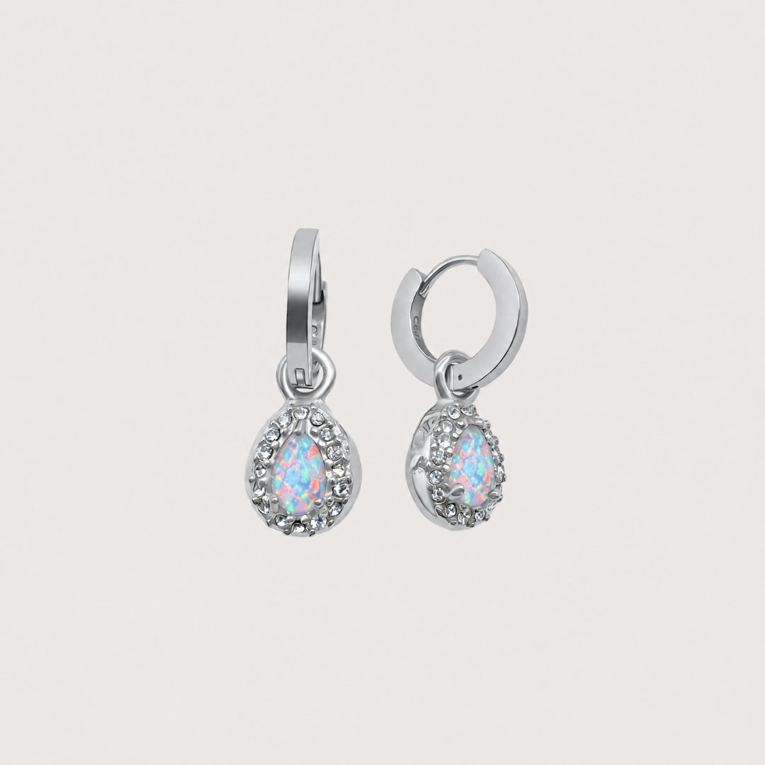 Bella Drop Earrings in Silver Opal - Raena Stones