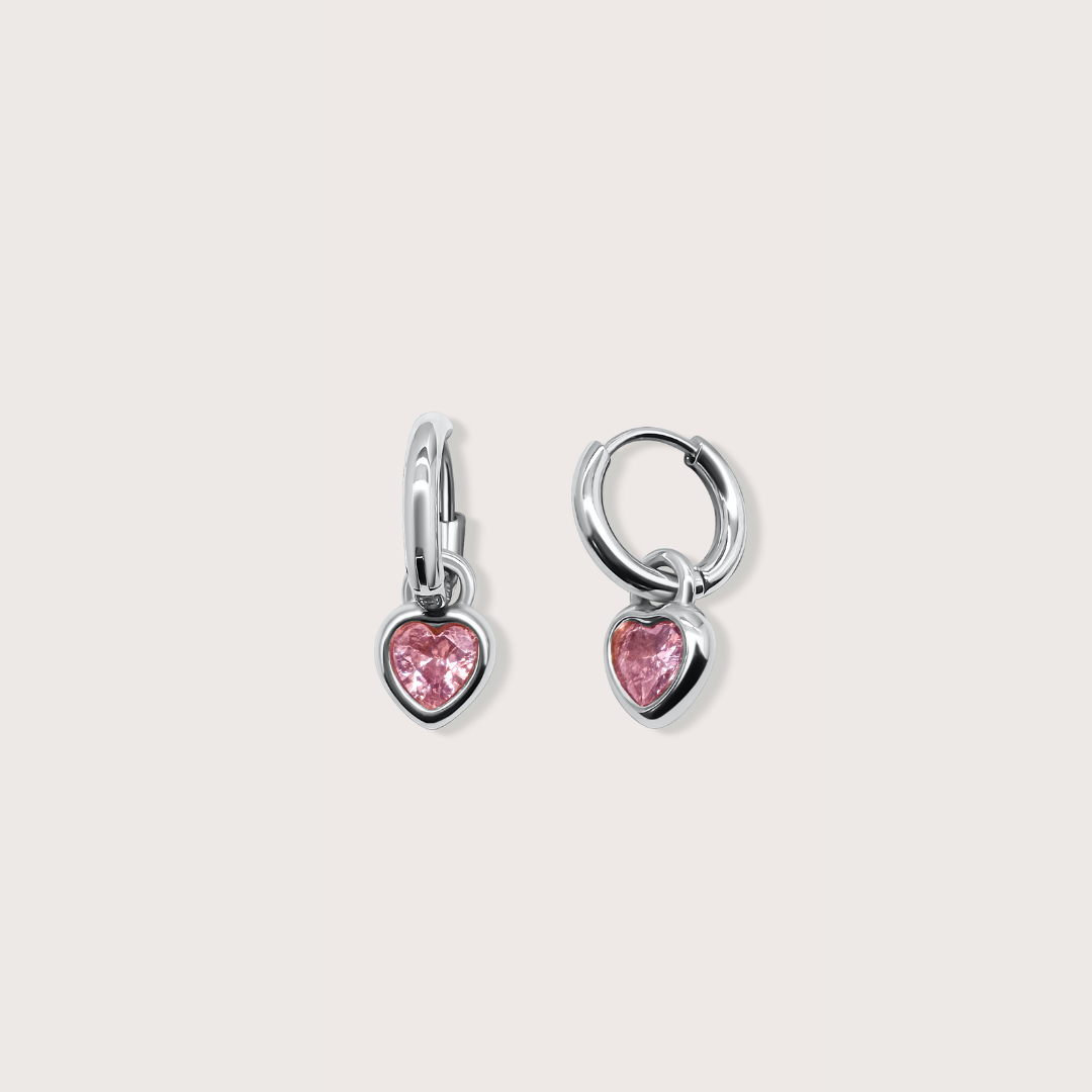 Heart Drop Earrings (Pink) - Cadena Jewellery