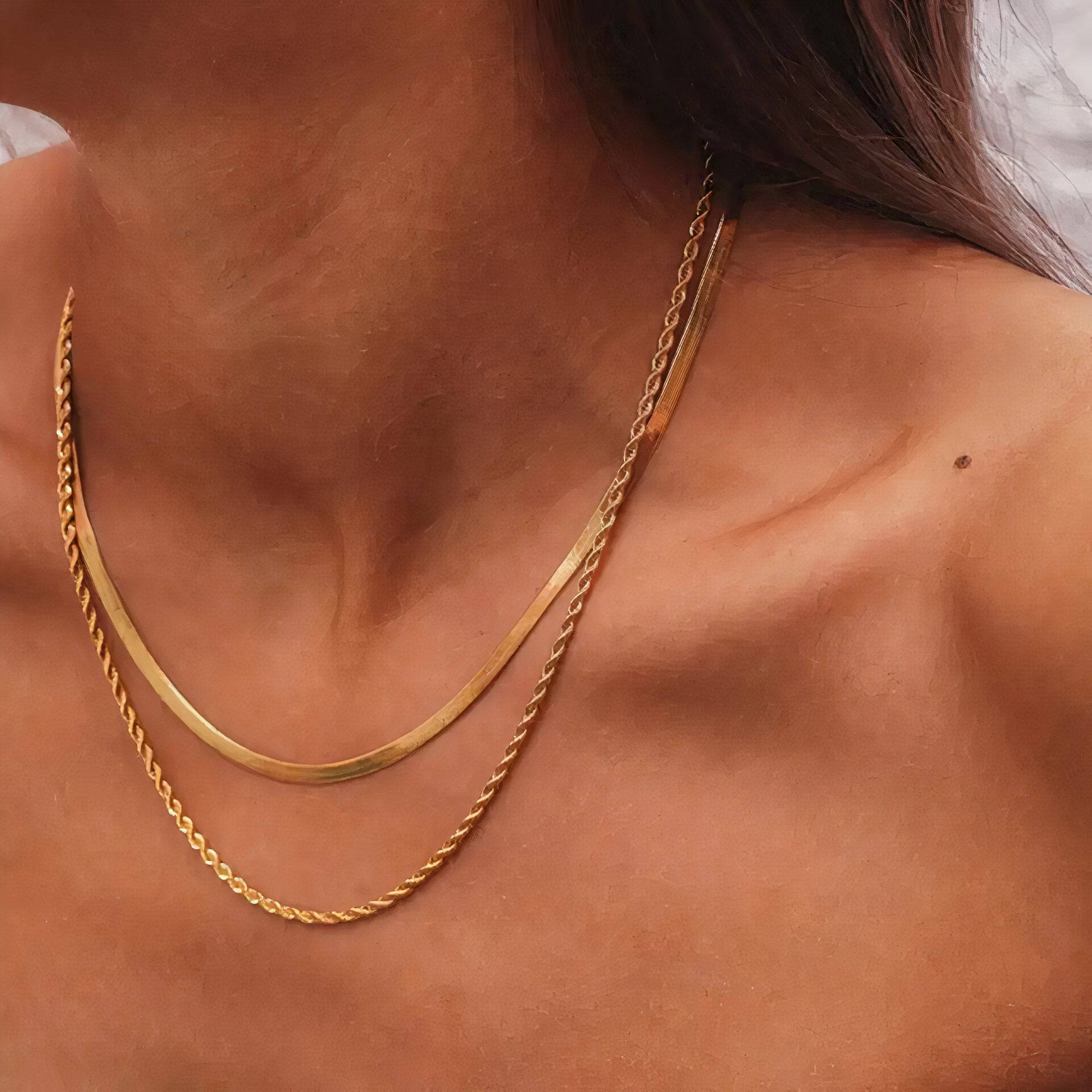 Herringbone & Rope Layered Necklace - Cadena Jewellery