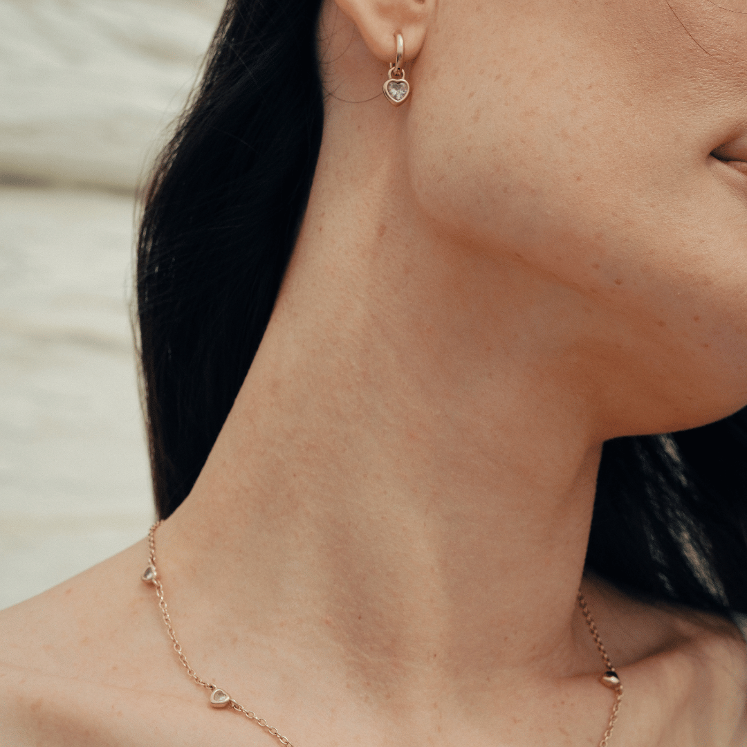 Heart Drop Earrings (Pink) - Cadena Jewellery