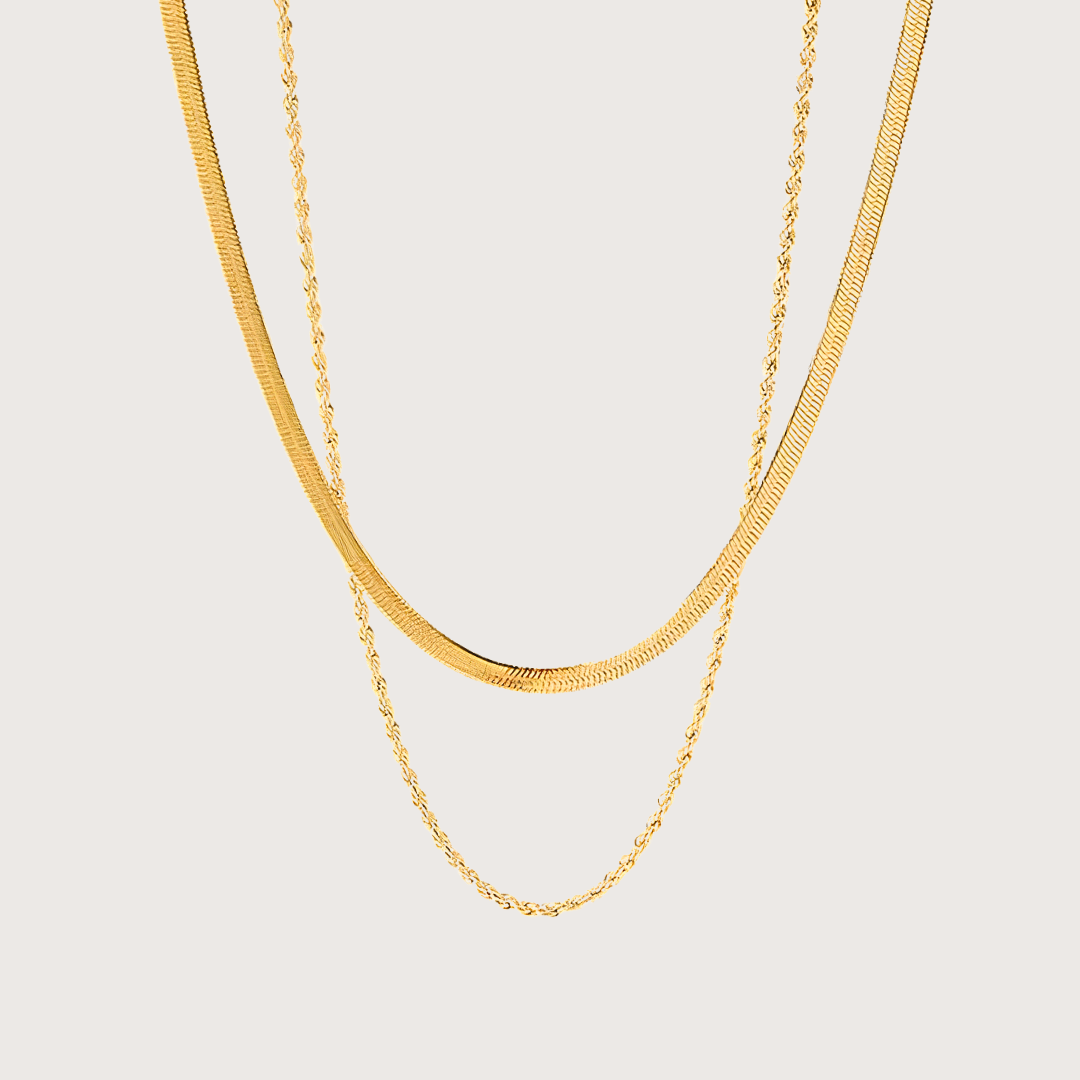 F‍re Herringbone & Rope Layered Necklace - Raena Stones